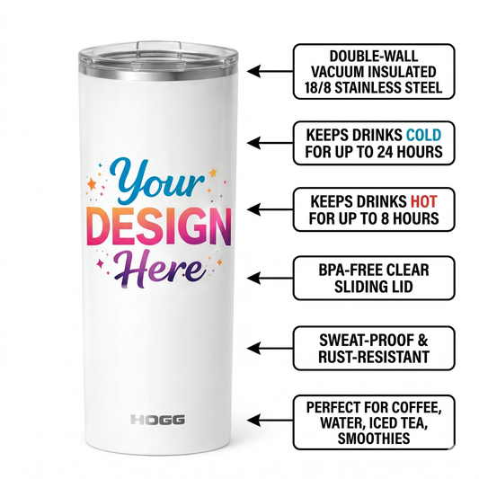 20 oz Skinny Tumbler – Custom Personalized Design with Lid & Straw